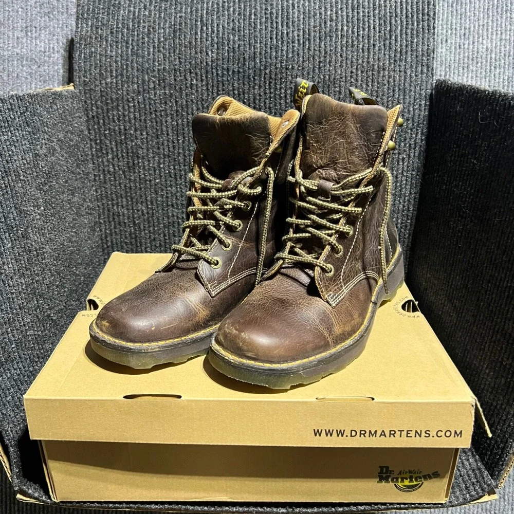 Dr Martens Niel Greenland Boots Mens 12 Brown Distressed Leather Lace Up Grunge